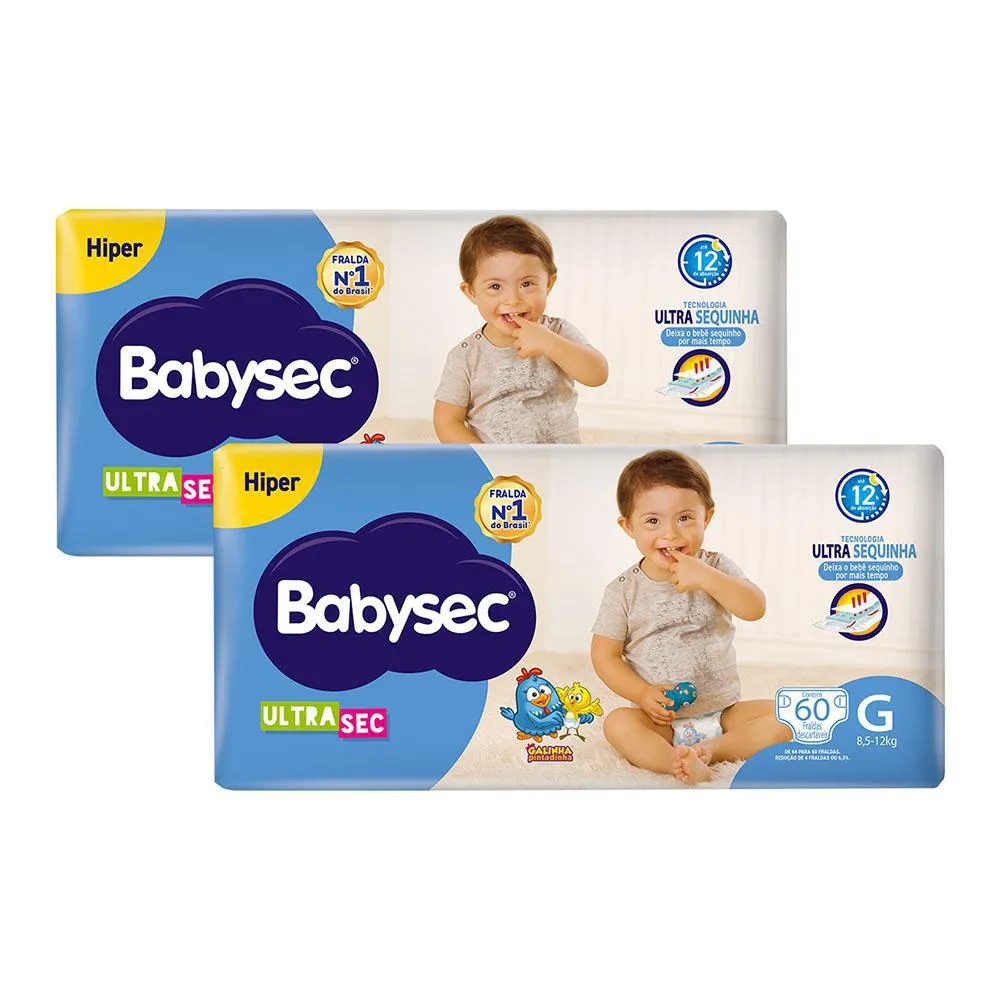 Kit 2 Fraldas Babysec Galinha Pintadinha Ultrasec Hiper Tamanho G 60  Unidades Cada