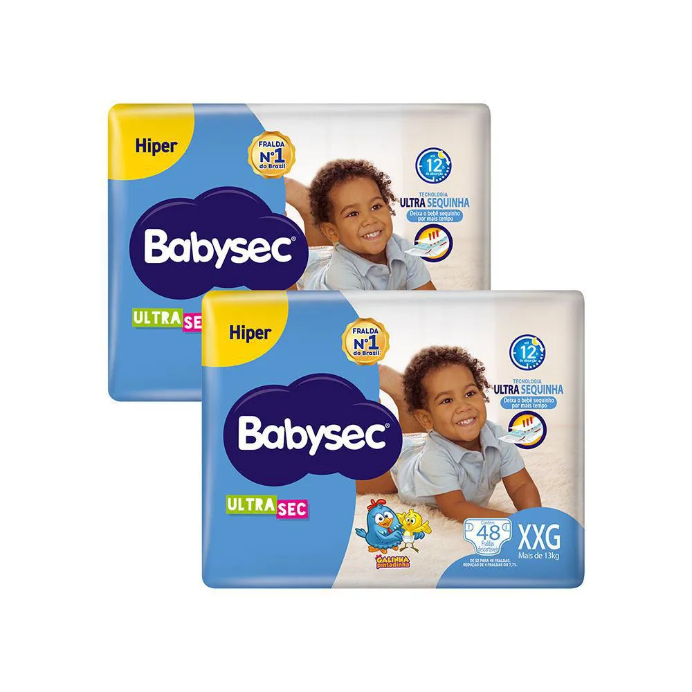 Kit 2 Fraldas Babysec Galinha Pintadinha Ultrasec Hiper Tamanho XXG 48  Unidades Cada
