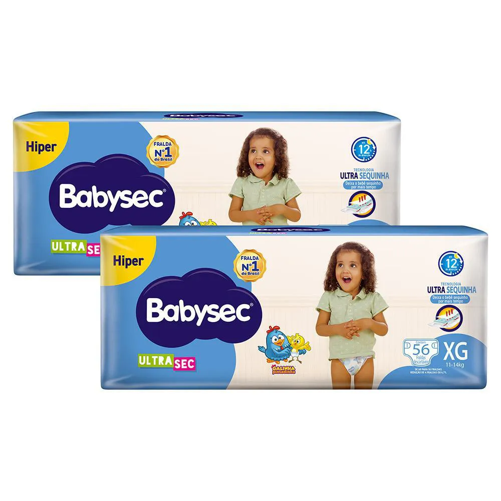 Kit 2 Fraldas Babysec Galinha Pintadinha Ultrasec Hiper Tamanho XG 56  Unidades Cada