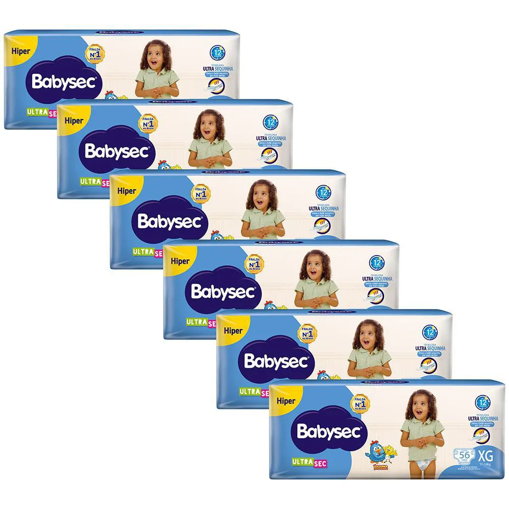 Kit 6 Fraldas Babysec Galinha Pintadinha Ultrasec Hiper Tamanho XG 56  Unidades Cada