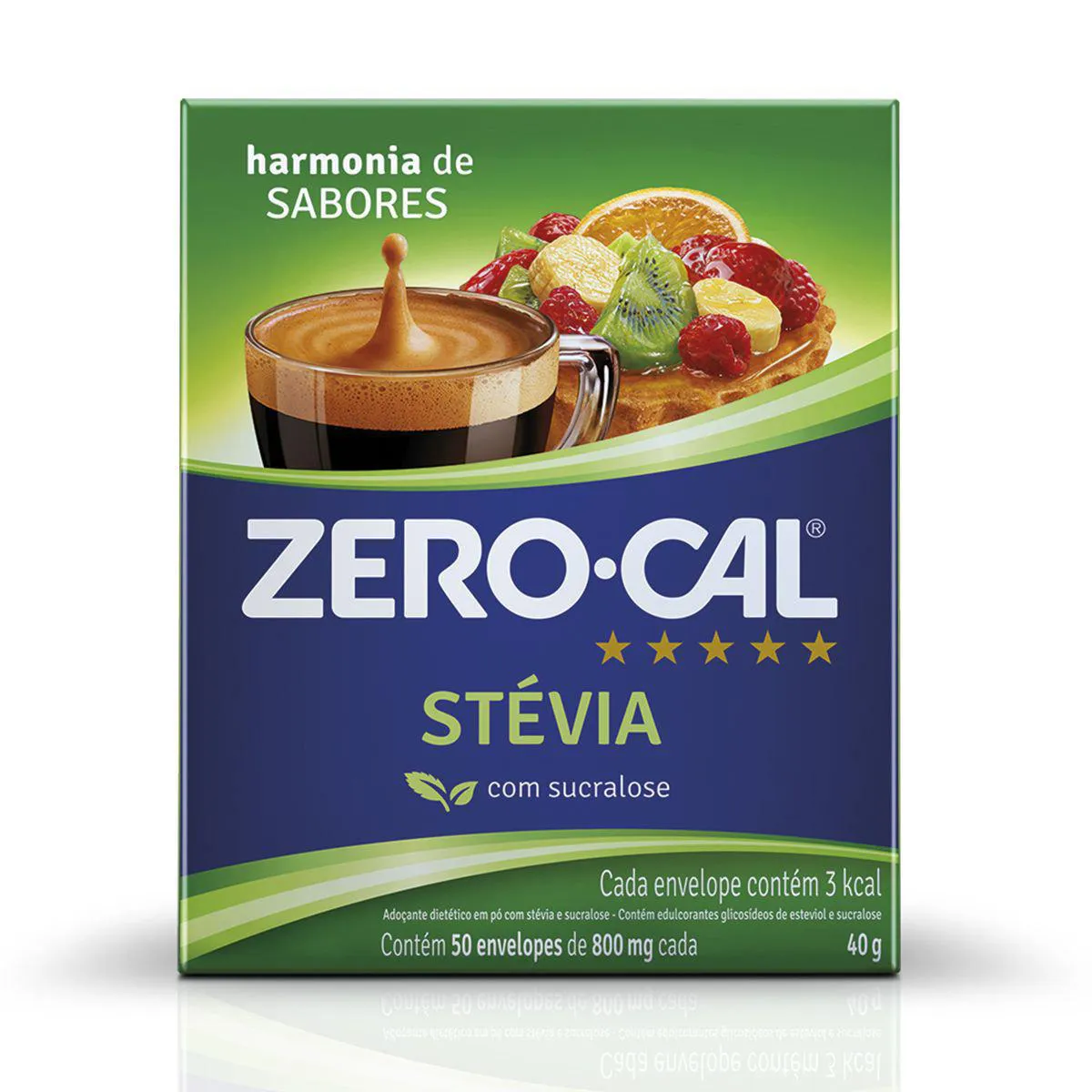 Adoçante em Pó Zero-Cal Stevia - 50 Sachês de 800mg cada