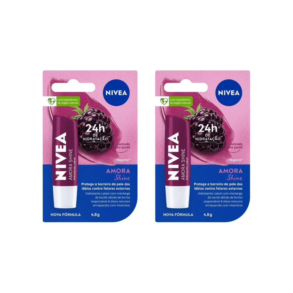 PROTETOR LABIAL NIVEA 4,8G AMORA SHINE - KIT C/ 2UN