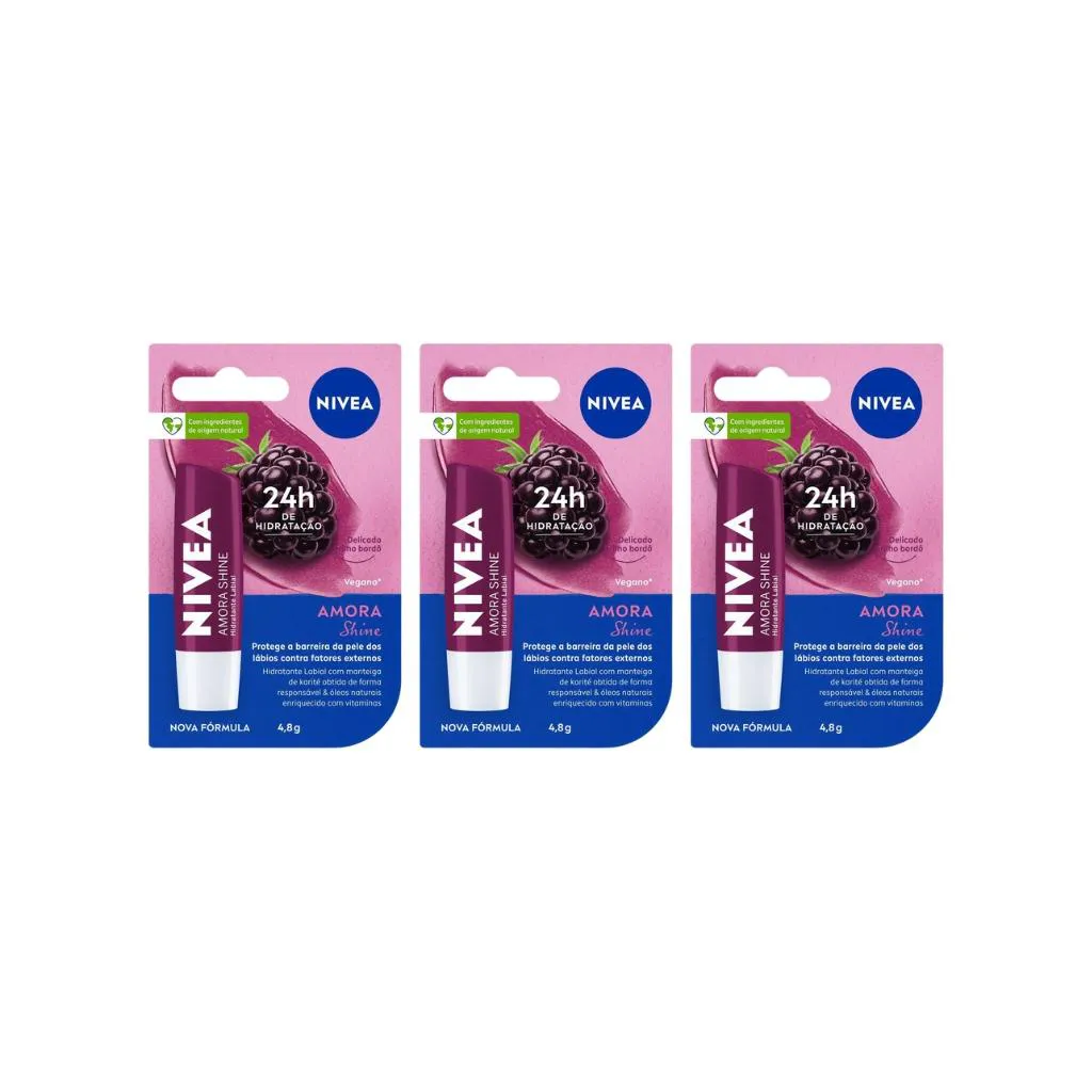 PROTETOR LABIAL NIVEA 4,8G AMORA SHINE - KIT C/ 3UN