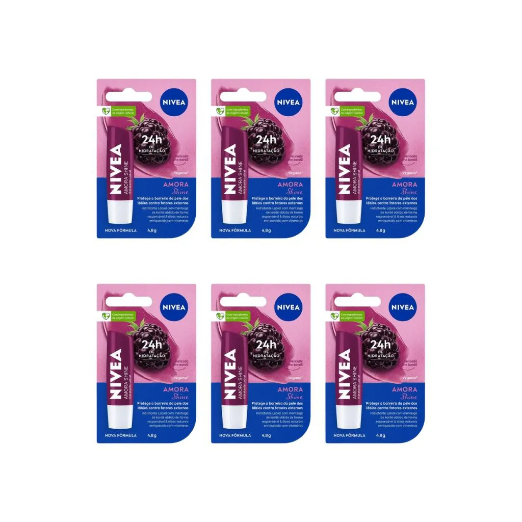 PROTETOR LABIAL NIVEA 4,8G AMORA SHINE - KIT C/ 6UN