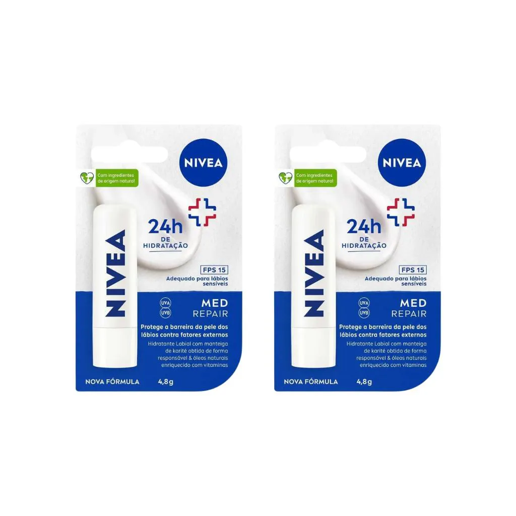 PROTETOR LABIAL NIVEA 4,8G F15 MED REPAIR - KIT C/ 2UN