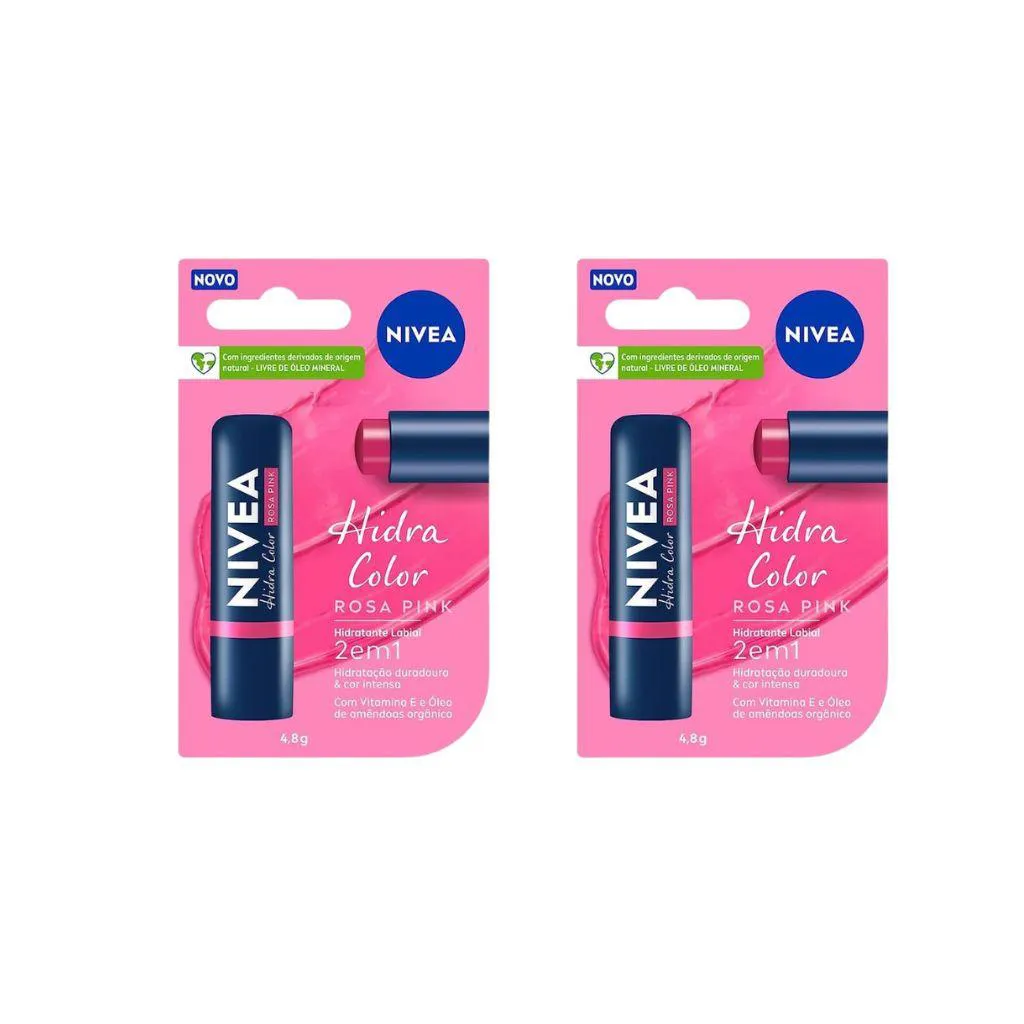 PROTETOR LABIAL NIVEA 4,8G HIDRA COLOR ROSA - KIT C/ 2UN