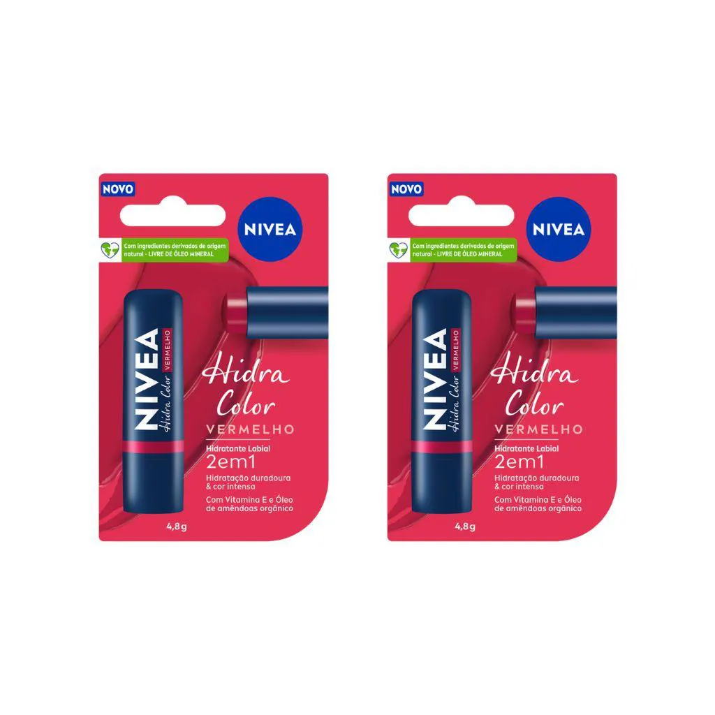 PROTETOR LABIAL NIVEA 4,8G HIDRA COLOR VERMELHO - KIT C/ 2UN