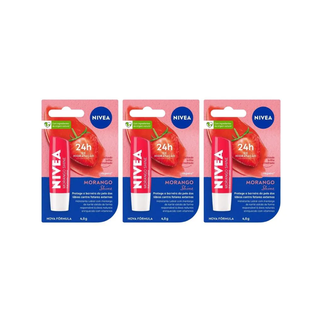 PROTETOR LABIAL NIVEA 4,8G MORANGO - KIT C/ 3UN