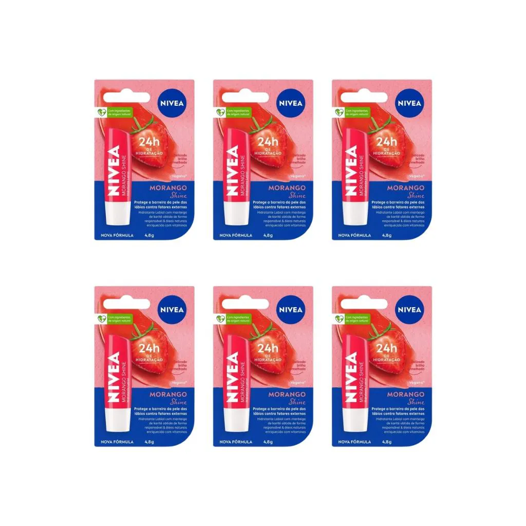 PROTETOR LABIAL NIVEA 4,8G MORANGO - KIT C/ 6UN