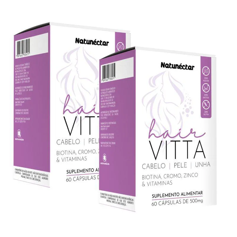 KIT HAIR VITTA CABELO PELE E UNHA 500MG – 2 UNID (120 CáPSULAS)