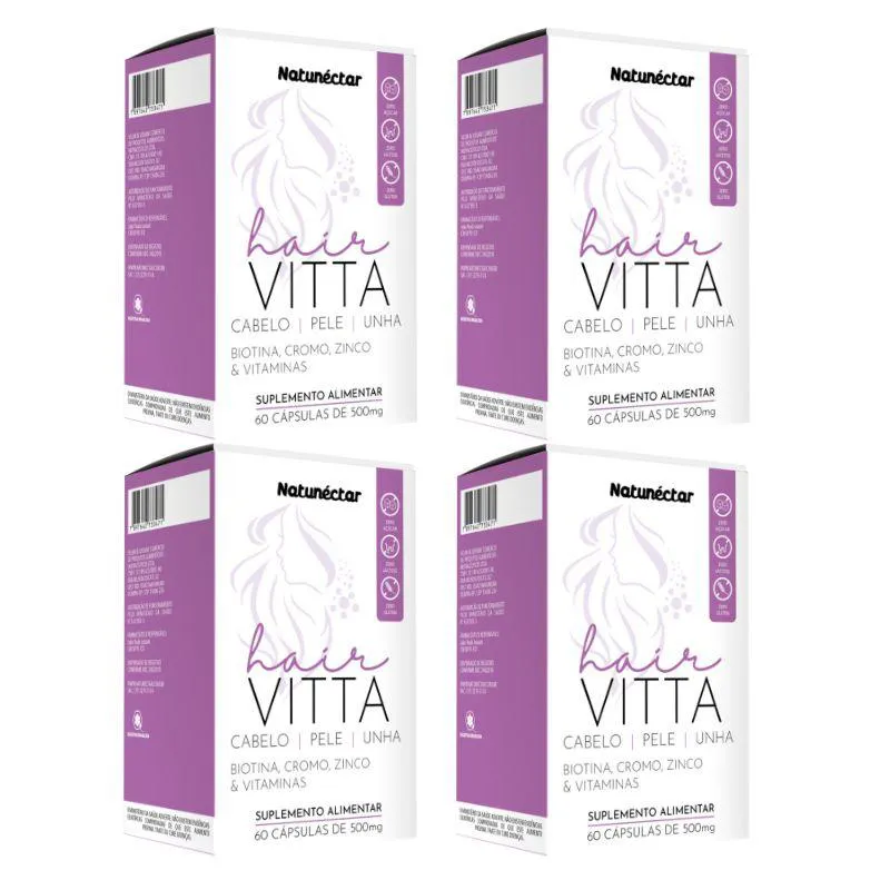 KIT HAIR VITTA CABELO PELE E UNHA NATUNECTAR 500MG – 4 UNID (240 CáPSULAS)