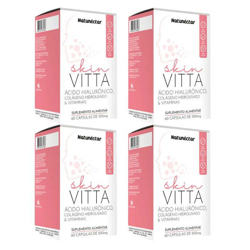 KIT SKIN VITTA ÁCIDO HIALURôNICO NATUNECTAR 500MG - 4 UNID (240 CáPSULAS)