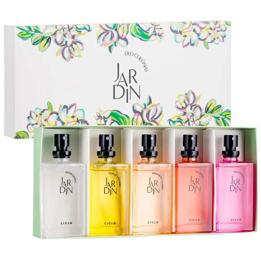 KIT 5 MINIATURAS JARDIN (BERGAMOTA CALáBRIA + ROSA DAMASCENA + NECTARINA + FLOR DE LARANJEIRA + JASMIM SAMBAC) 25ML CADA