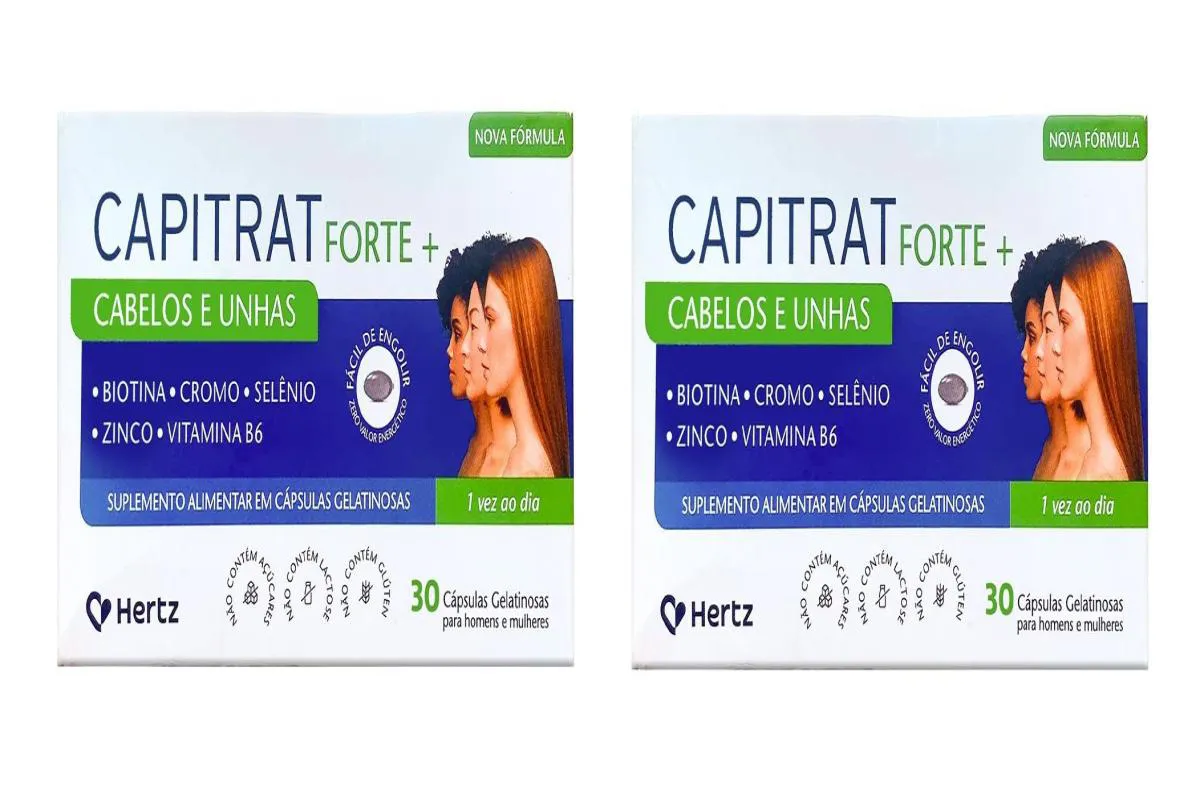 KIT 2 SUPLEMENTO CAPITRAT FORTE+ CABELOS UNHAS BIOTINA 30CPS