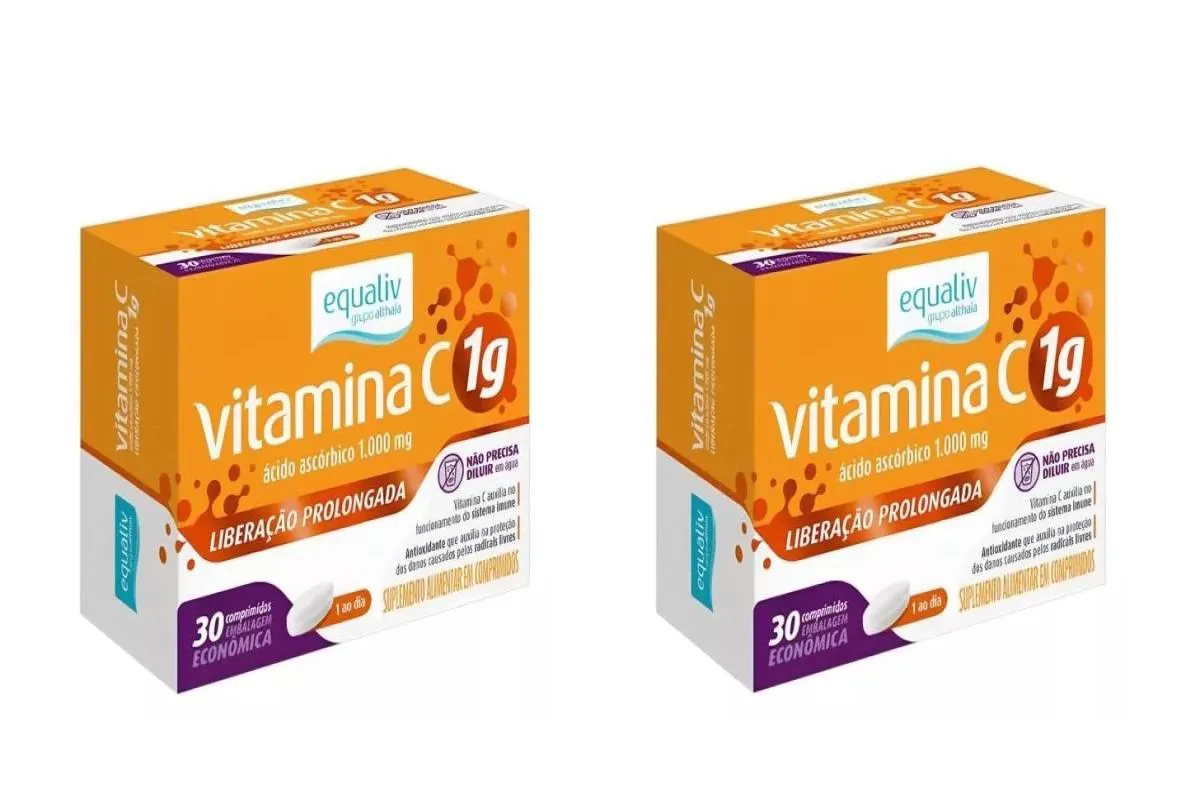 KIT 2 VITAMINA C 1G ÁCIDO ASCóRBICO EQUALIV 30COMPS