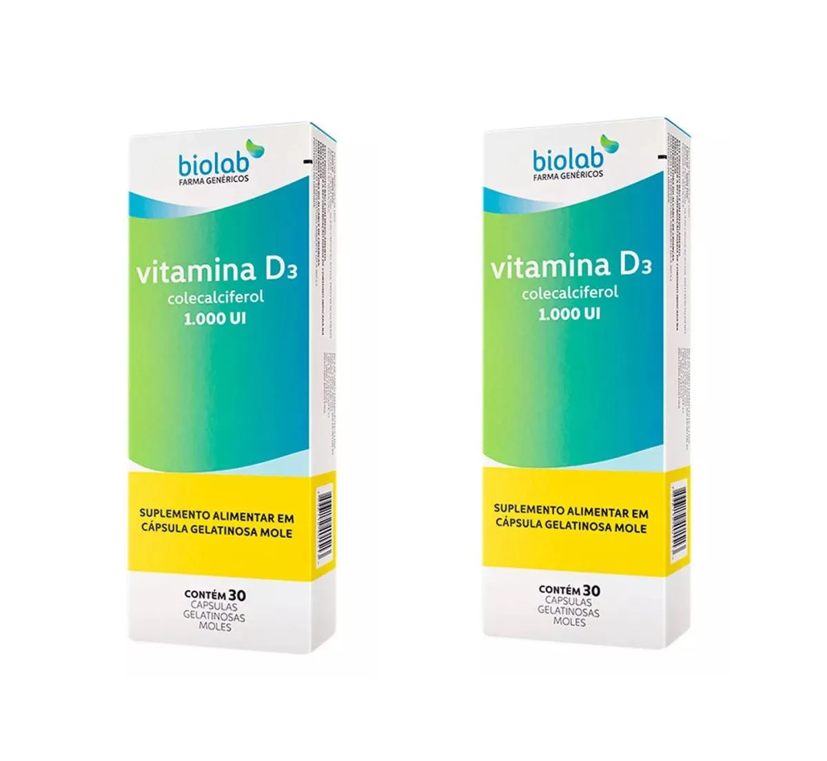 KIT 2 VITAMINA D3 1000UI  BIOLAB P/ MúSCULO IMUNIDADE 30CPS