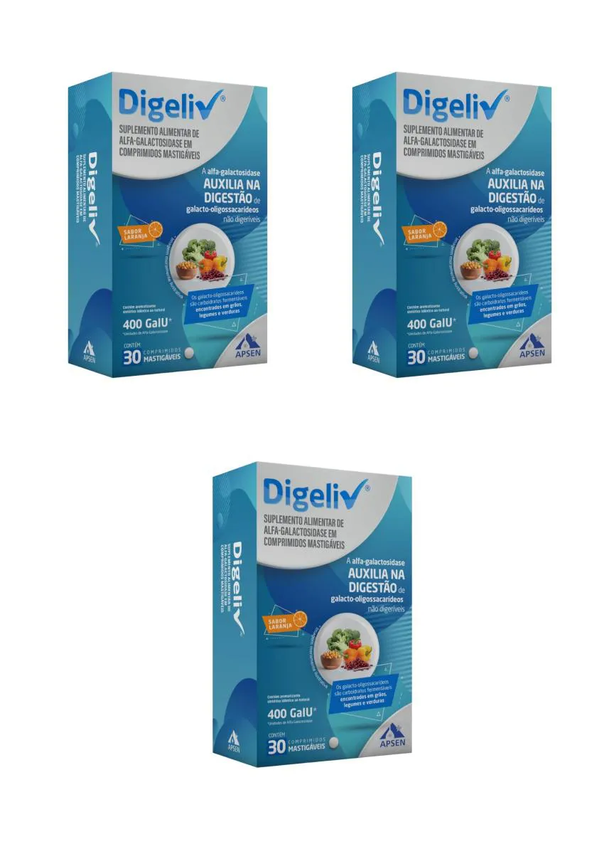 KIT 3 SUPLEMENTO APSEN DIGELIV 400 GAUI DIGESTãO 30CPS