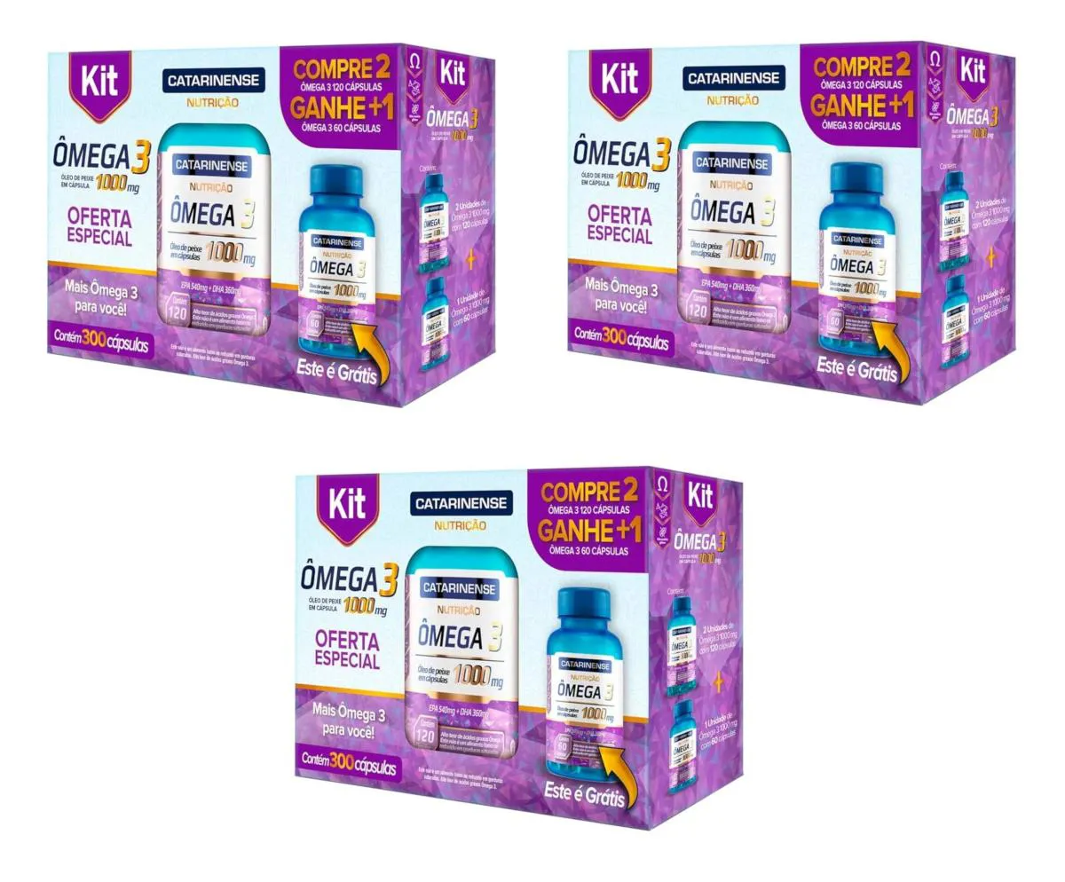 KIT 3 SUPLEMENTO CATARINENSE ÔMEGA 3 1000MG COM 300CPS
