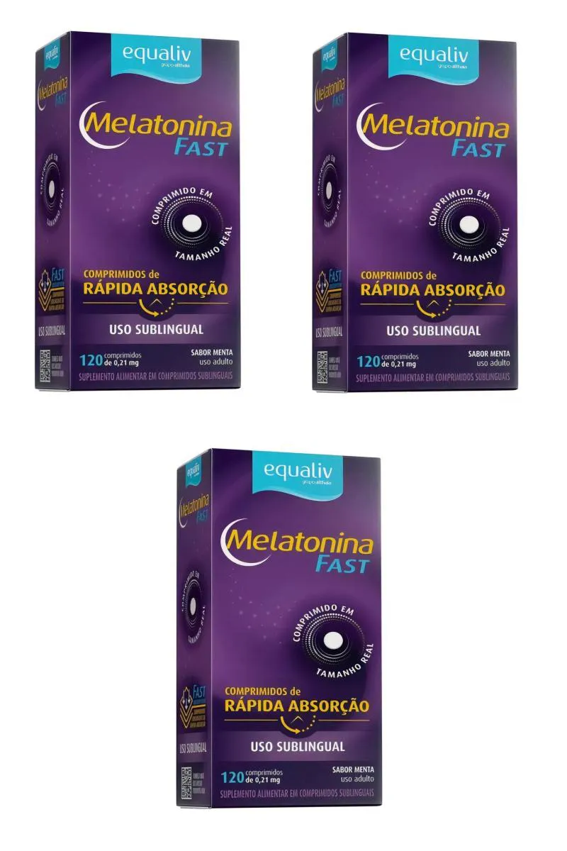 KIT 3 SUPLEMENTO EQUALIV MELATONINA FAST AçãO RáPIDA 120CPS