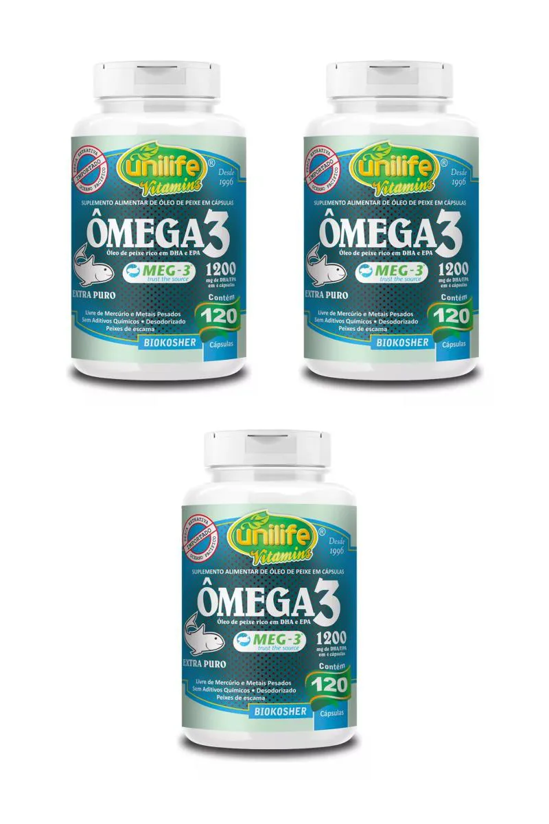 KIT 3 SUPLEMENTO UNILIFE ÔMEGA 3 PURO 1200MG DHA EPA 60CP