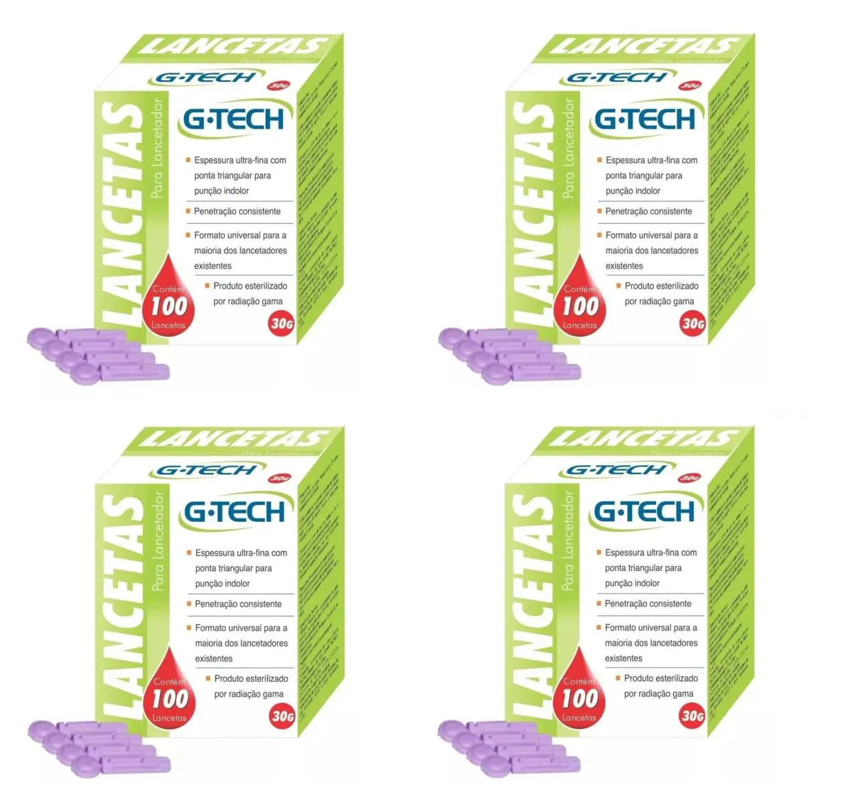 KIT 4 LANCETA P/ LANCETADOR ULTRA FINA G-TECH 28G 100UN