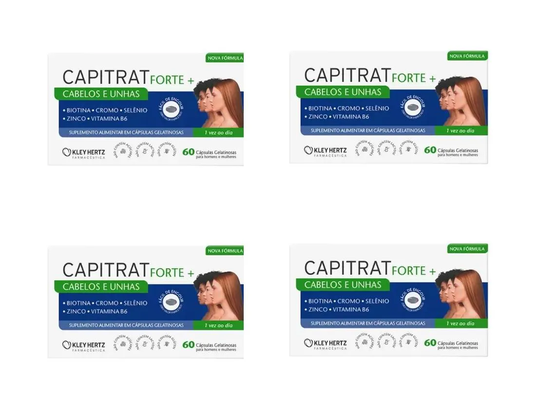 KIT 4 SUPLEMENTO CAPITRAT FORTE+ CABELOS UNHAS BIOTINA 60CP