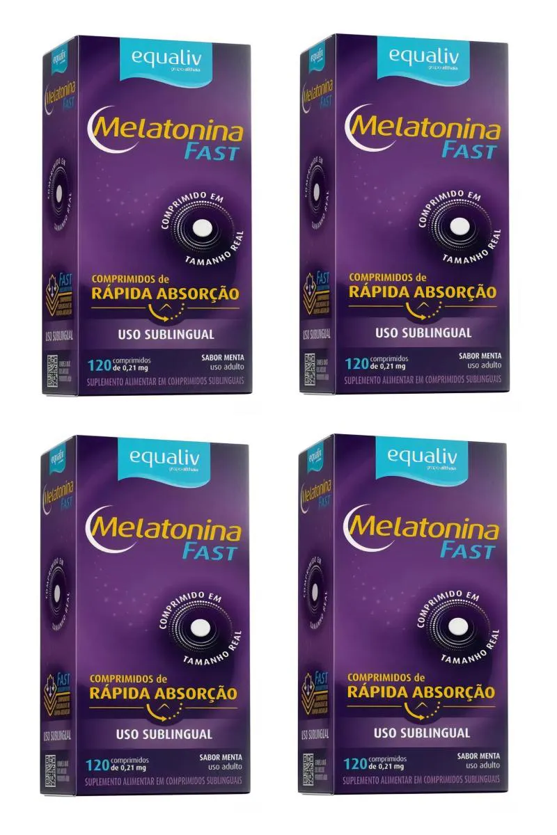 KIT 4 SUPLEMENTO EQUALIV MELATONINA FAST AçãO RáPIDA 120CPS