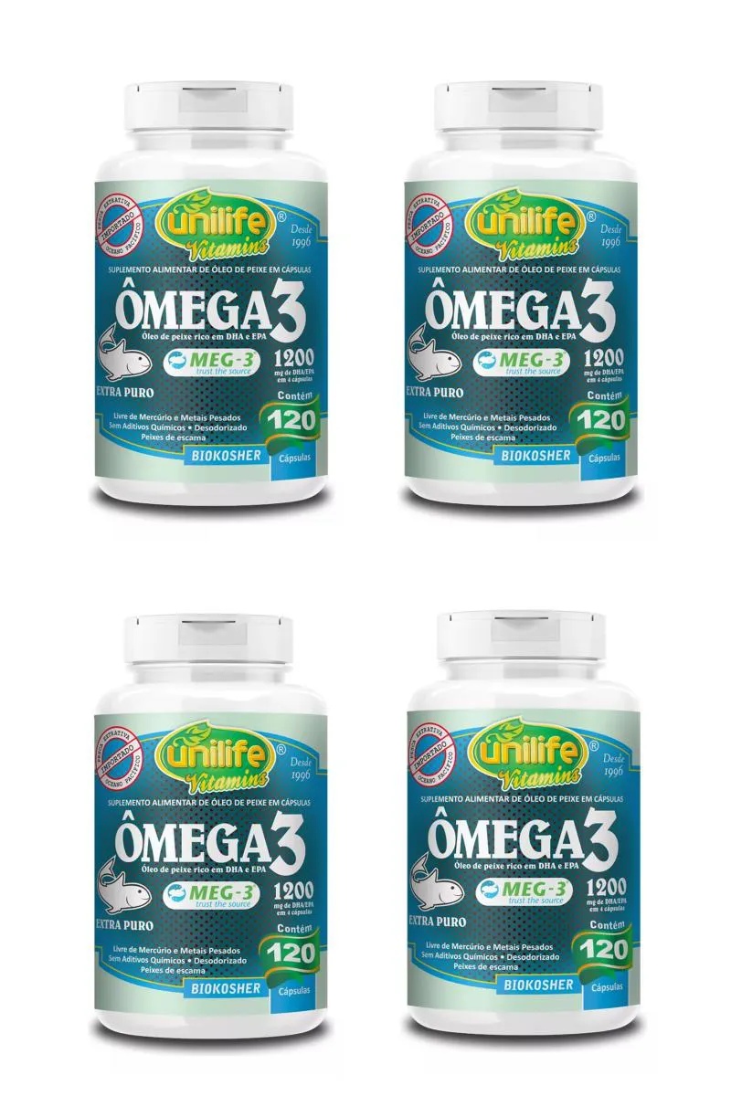 KIT 4 SUPLEMENTO UNILIFE ÔMEGA 3 PURO 1200MG DHA EPA 60CP