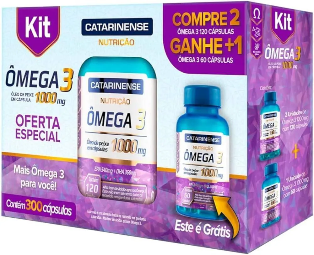 KIT SUPLEMENTO CATARINENSE ÔMEGA 3 1000MG COM 300CPS