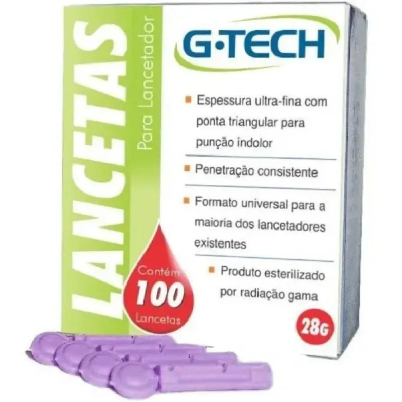 LANCETA P/ LANCETADOR ULTRA FINA G-TECH GLICEMIA 28G 100UN
