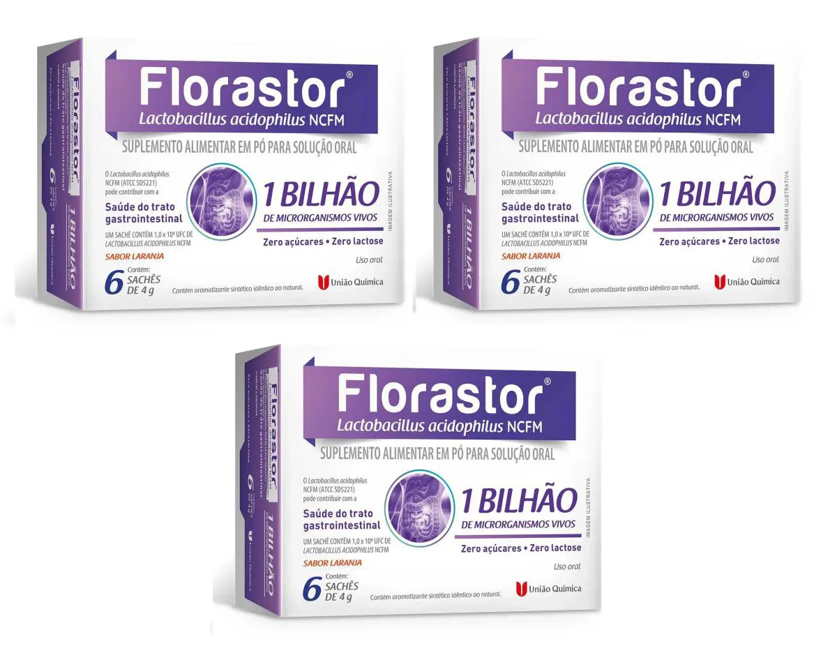 KIT 3 FLORASTOR PROBIóTICO 1 BILHãO LACTOBACILLUS 6SCH