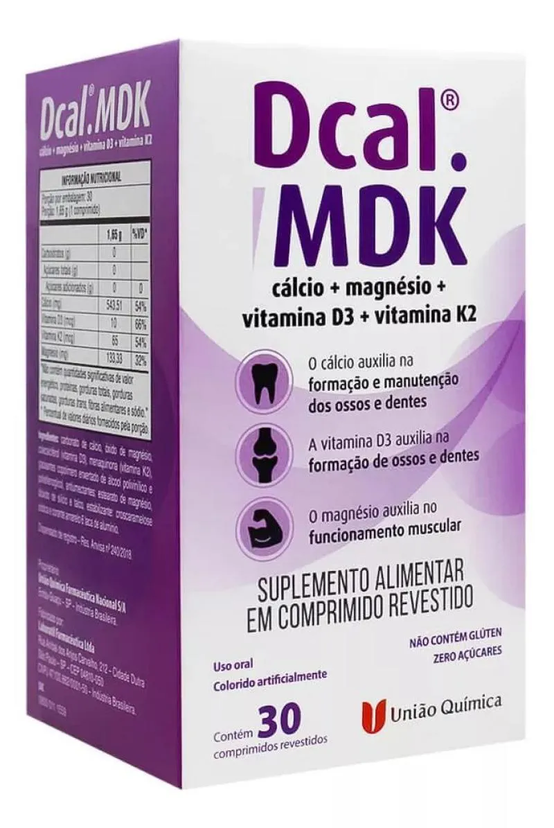 SUPLEMENTO DCAL MDK CáLCIO VITAMINA D3 E K2 MAGNéSIO 30CPS