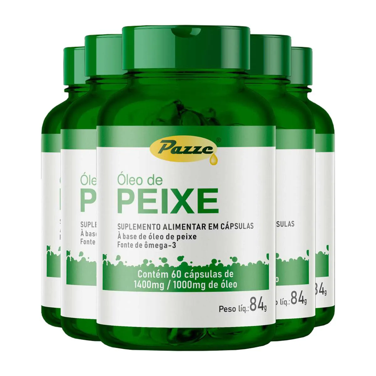 KIT 5 ÓLEO DE PEIXE PAZZE 60 CáPSULAS 1000MG