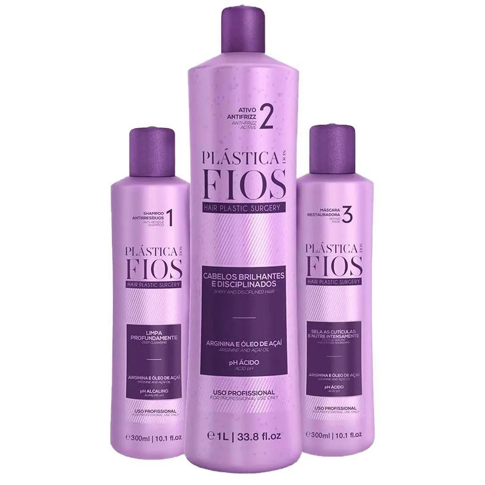 KIT CADIVEU PLáSTICA DOS FIOS - SHAMPOO 300ML + MáSCARA 300ML + ATIVO ANTIFRIZZ 1L