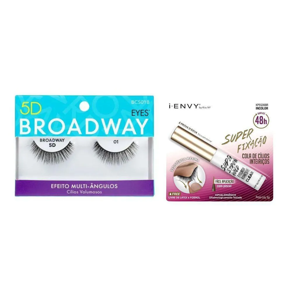 KIT KISS NY CíLIOS 5D BROADWAY 01+COLA DE CíLIOS POSTIçOS 5G