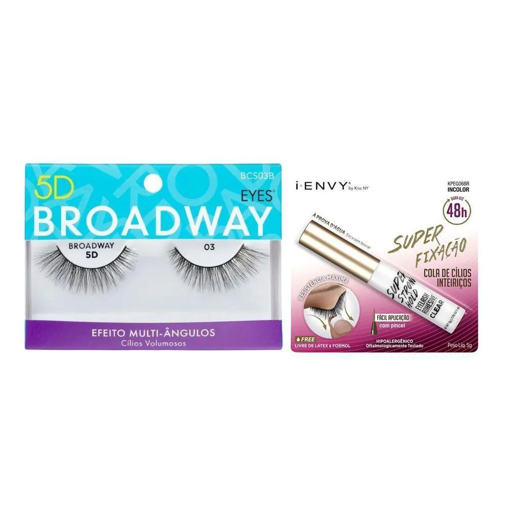 KIT KISS NY CíLIOS 5D BROADWAY 03+COLA DE CíLIOS POSTIçOS 5G - QUALIDADE ALTA