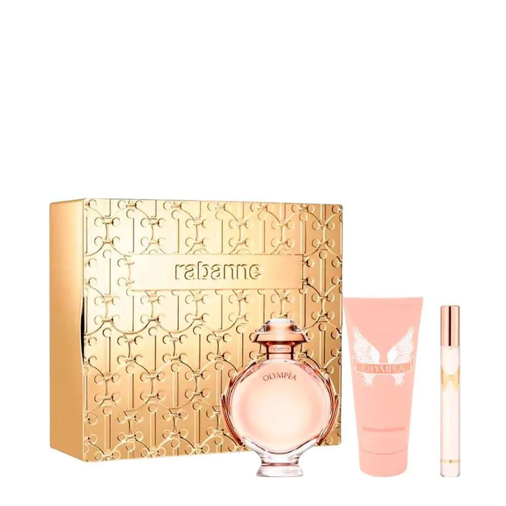 KIT RABANNE OLYMPéA COFFRET FEMININO - EAU DE PARFUM 80ML + LOçãO CORPORAL 100ML + TRAVEL SIZE 10ML 80ML