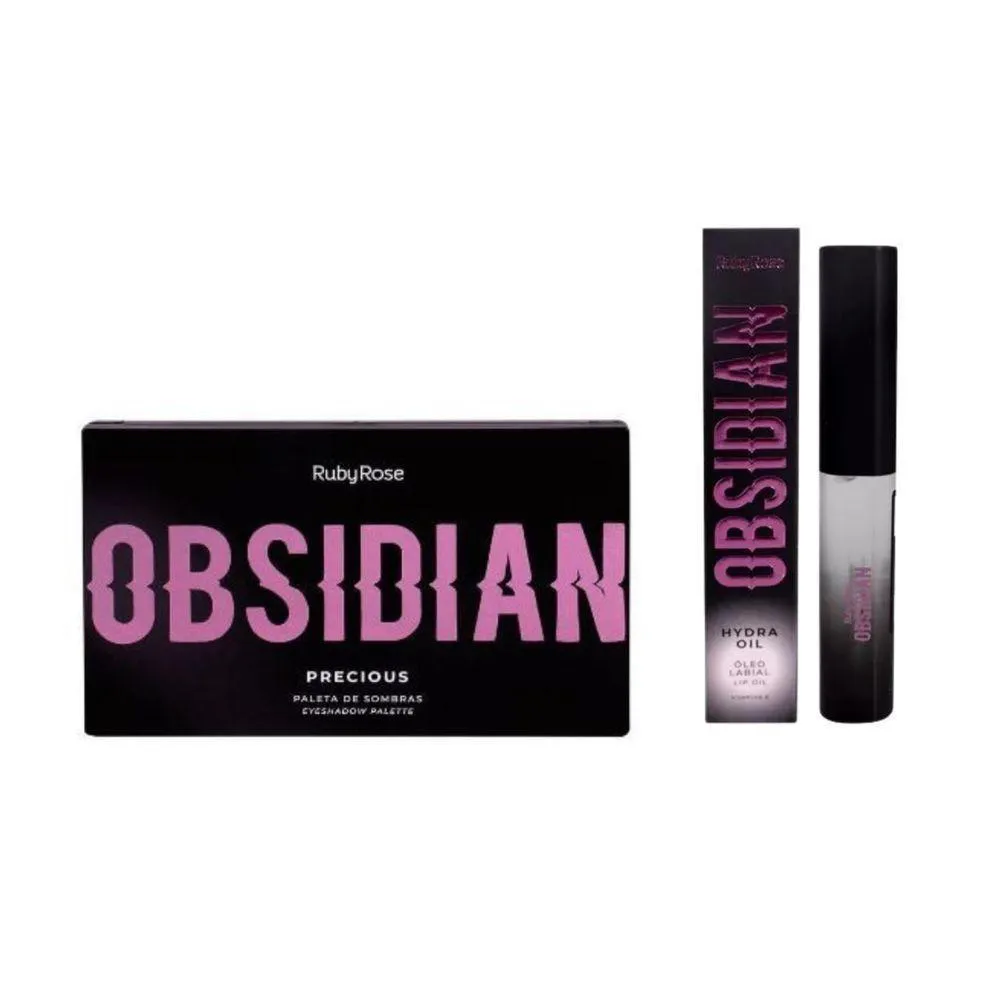 KIT RUBY ROSE OBSIDIAN PALETA DE SOMBRAS PRECIOUS + LIPOIL - QUALIDADE SUPERIOR