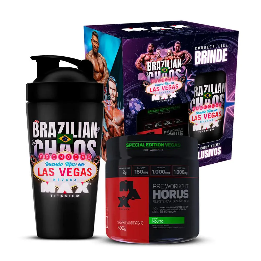 PROMOPACK INVASãO VEGAS MOJITO (HóRUS 300G + COQUETELEIRA) - MAX TITANIUM - VENC.JUL/25