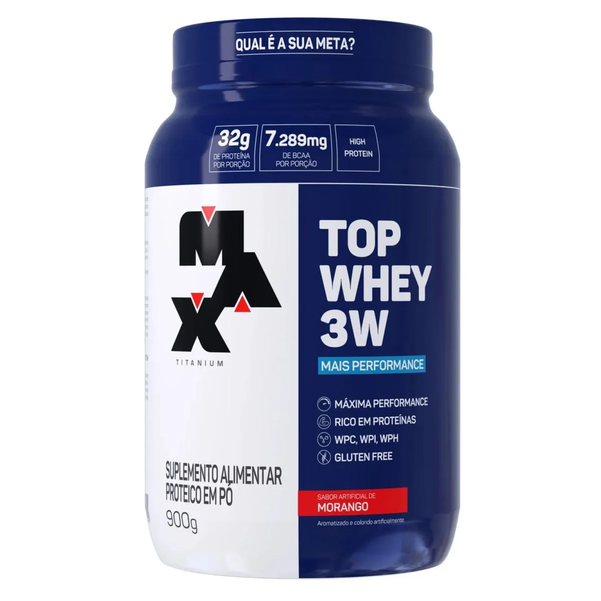 TOP WHEY 3W MAIS PERFORMANCE MORANGO (900G) - MAX TITANIUM