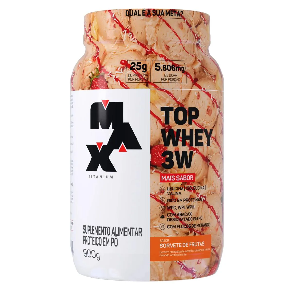 TOP WHEY 3W MAIS SABOR SORVETE DE FRUTAS (900G) - MAX TITANIUM