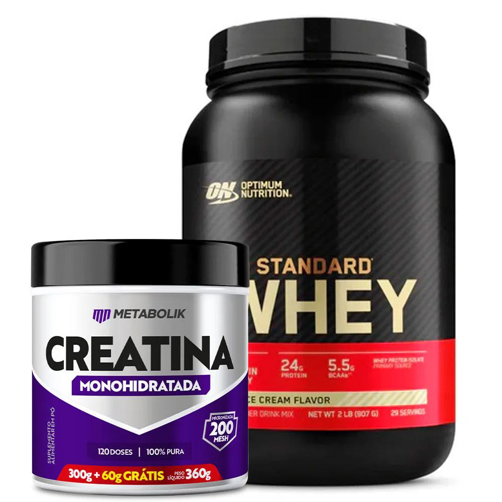 WHEY BAUNILHA (907G) OPTIMUM + CREATINA (360G) METABOLIK