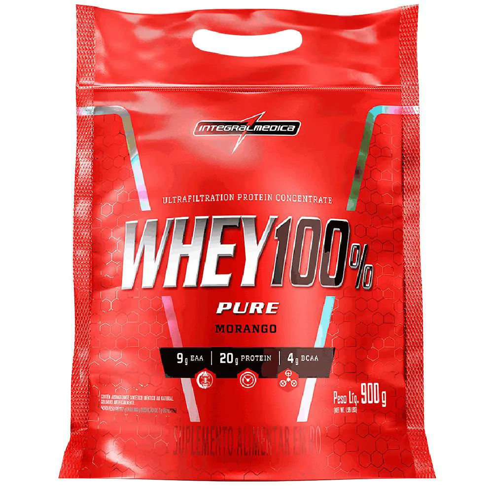 WHEY 100% REFIL MORANGO (907G) - INTEGRALMEDICA