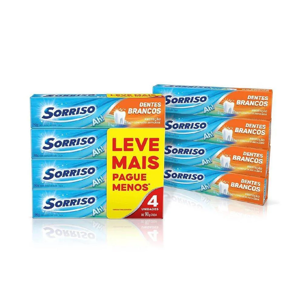 CREME DENTAL CLAREADOR SORRISO DENTES BRANCOS 90G 4 UNIDADES