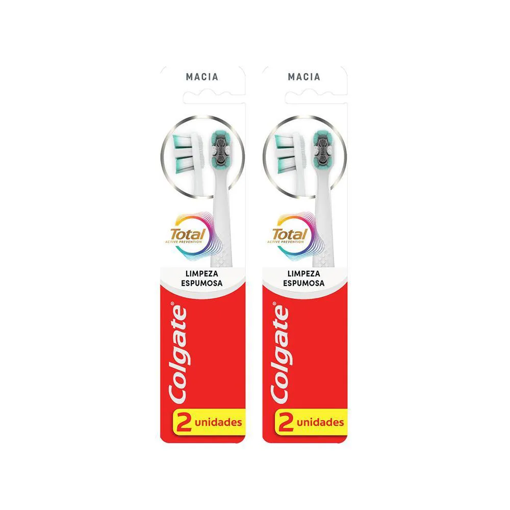 KIT 2 ESCOVA DENTAL COLGATE TOTAL LIMPEZA ESPUMOSA SUAVE 2 UNIDADES