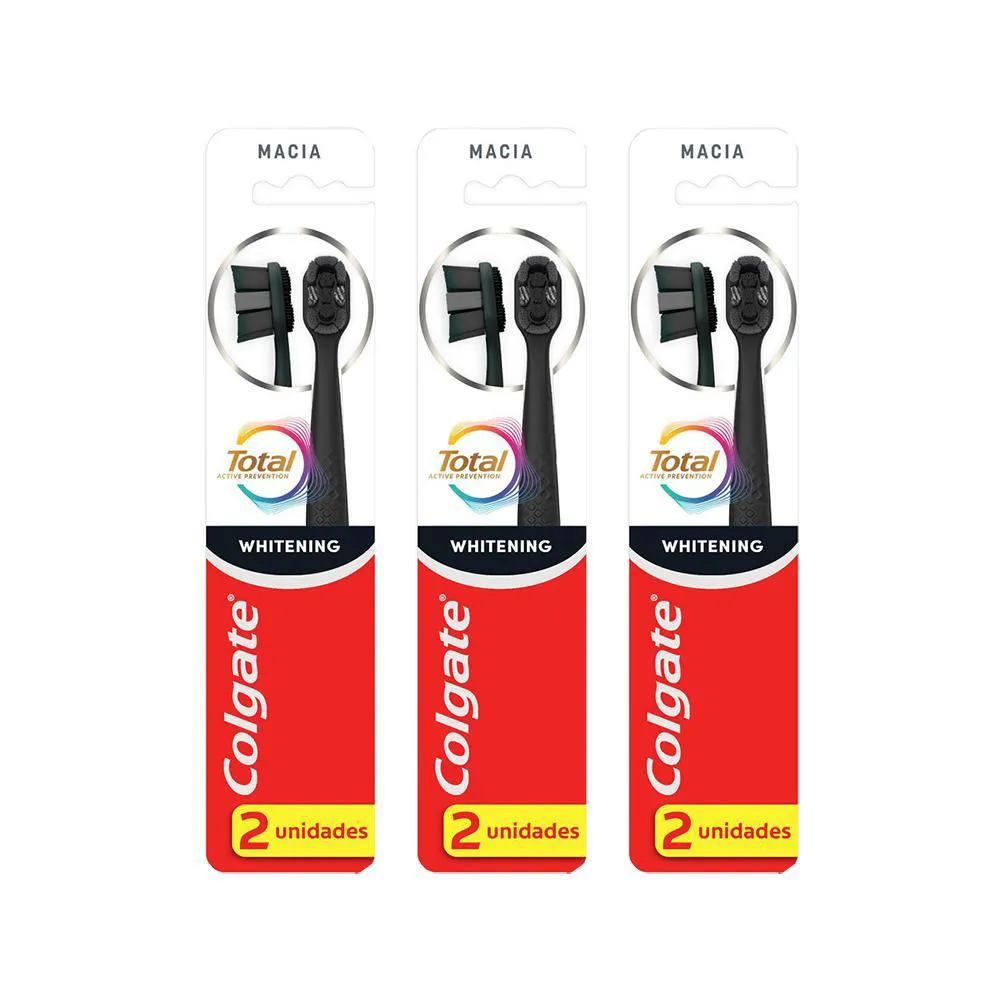 KIT 3 ESCOVA DE DENTE COLGATE TOTAL WHITENING 2 UNIDADES