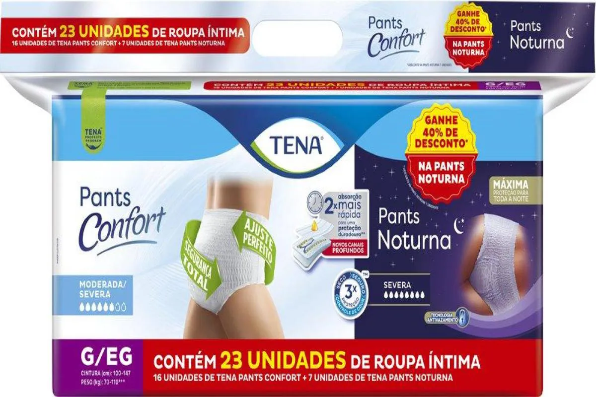 KIT TENA ROUPA ÍNTIMA CONFORT G/EG 16UN + ROUPA ÍNTIMA NOTURNA G/EG 7UN