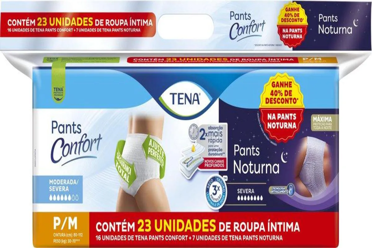 KIT TENA ROUPA ÍNTIMA CONFORT P/M 16UN + ROUPA ÍNTIMA NOTURNA P/M 7UN