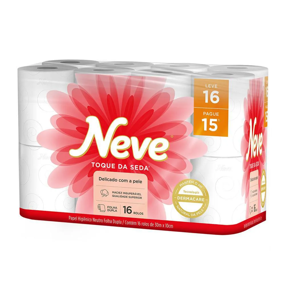 PAPEL HIGIêNICO NEVE TOQUE DE SEDA FOLHA DUPLA LEVE 16 PAGUE 15