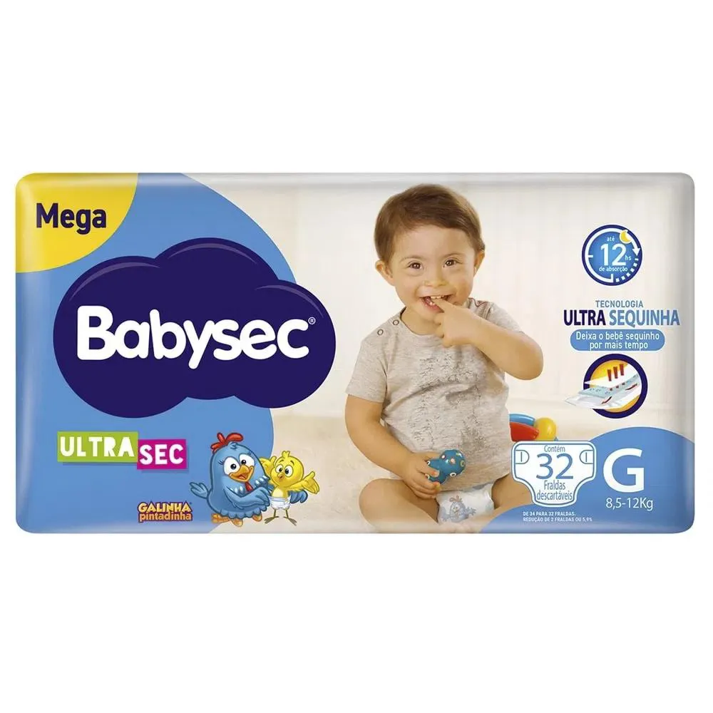 FRALDA BABYSEC GALINHA PINTADINHA ULTRASEC G 32 UNIDADES